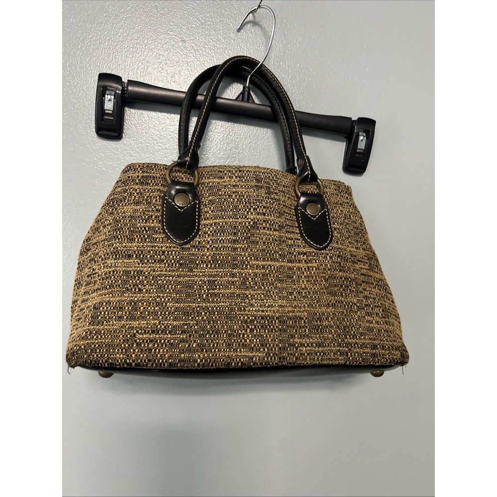 Fossil Tweed Satchel- Style Handbag With Black Leather Lots Of Pockets